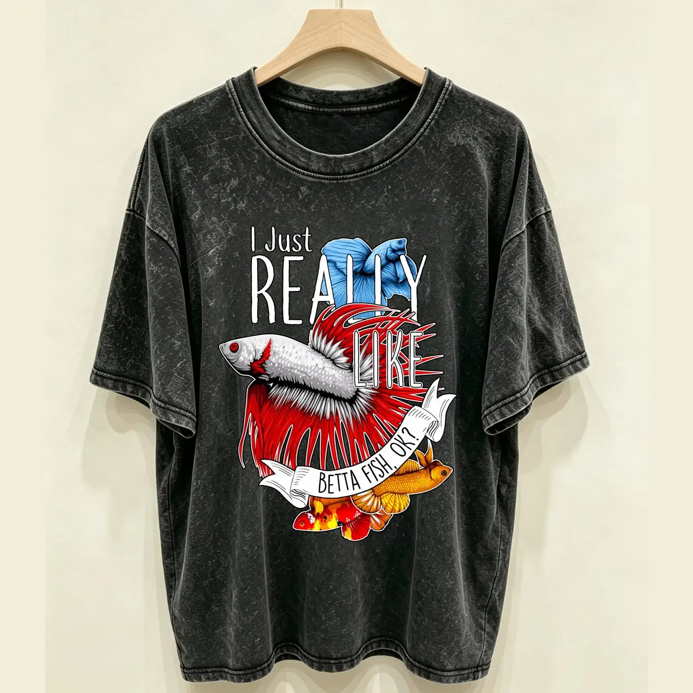 Aquarium Fish Keeping - T-shirt lavé, motif poisson Betta, amusant,